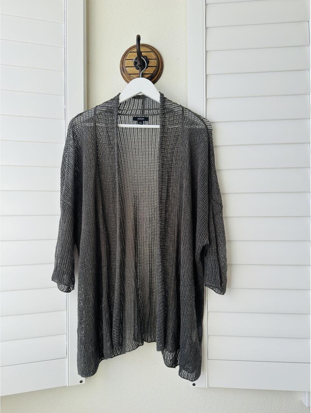 Alfani Grey Open Front Linen Blend Knit Cardigan - Size L